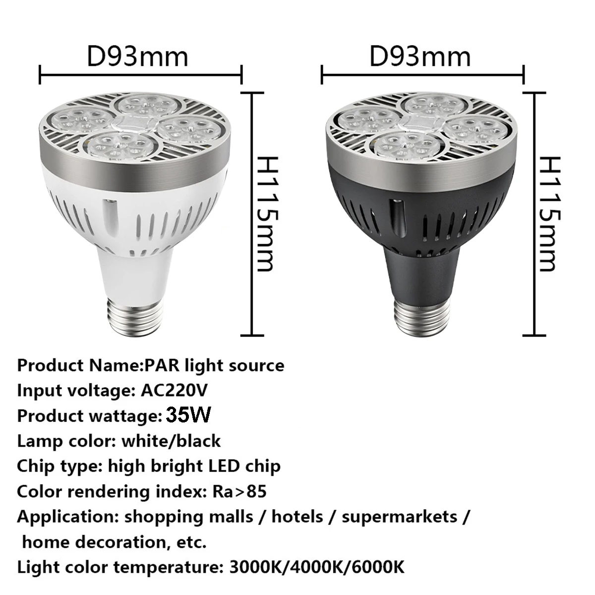35W PAR30 LED 조명 220v 트랙 전구 E27 PAR 램프 24도 빔 쿨 뉴트럴 웜 화이트 스포트라이트 에너지 절약 거실용