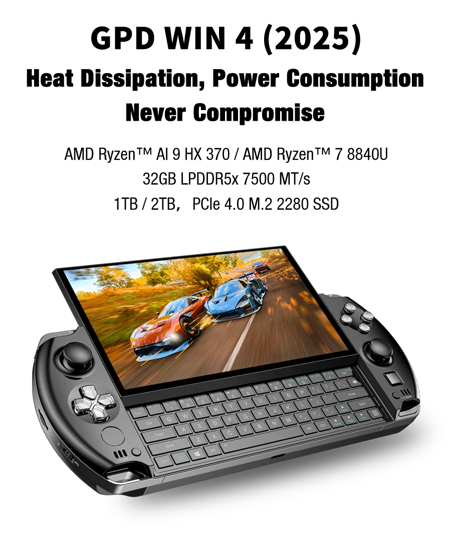 GPD WIN 4 2025 AMD AI 9 HX 370/8840U 6 بوصة لوحة ألعاب محمولة باليد 32 جيجابايت رام 1/2 تيرا بايت قراءة فقط جيب كمبيوتر محمول صغير مشغل ألعاب وحدة التحكم