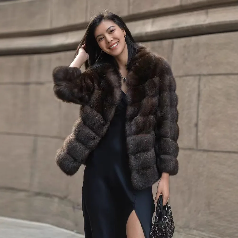 KIDCRKJ Winter Vrouwen Nepbont Vest Jas Korte Stand Kraag Mode Vrouwelijke Nertsen Bont Jas Dikke Thermische Vrouwelijke Eco Bontjas