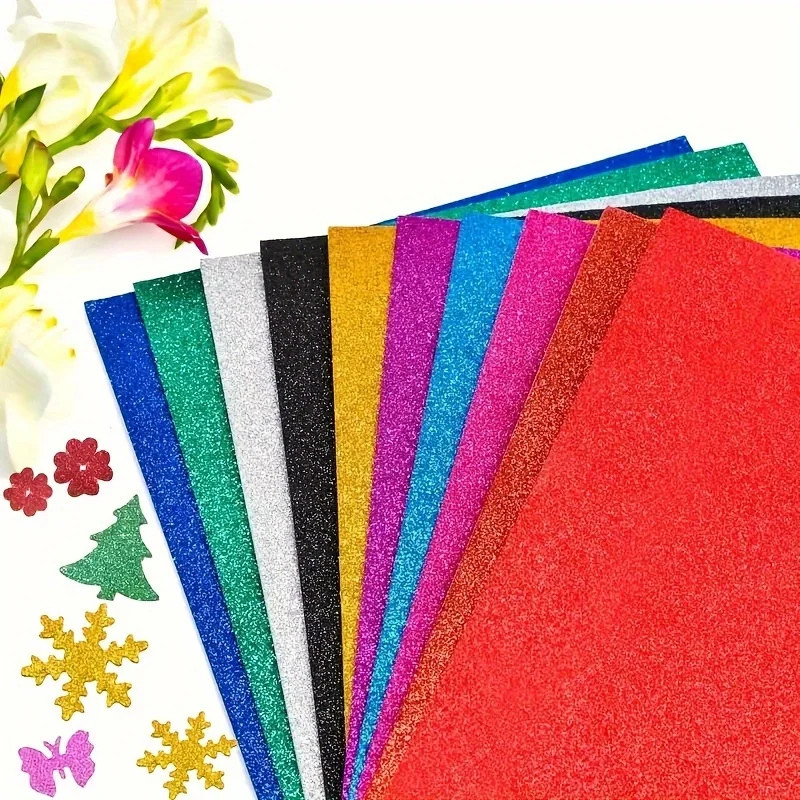 Pack of 10 A4 Glitter Foam Sheets Glitter Self-Adhesive, Backing Paper, Handmade Art Decoration