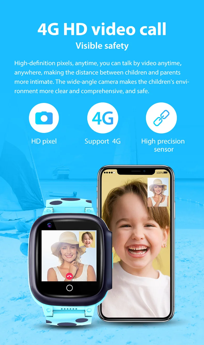 어린이용 스마트 워치 SIM 카드, GPS SOS 스마트 워치, 방수 IP67 사진 선물, 소년 소녀 IOS 안드로이드 PK LT21, 4G
