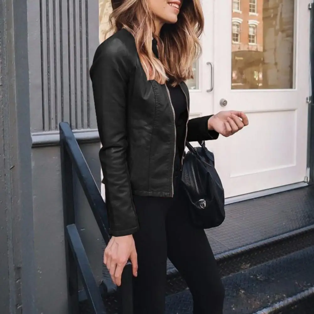 Women's Flight Jacket Short Thin Jacket Stand Collar Zipper Outwear Office Lady Casual Coat for Street Daily Vacation