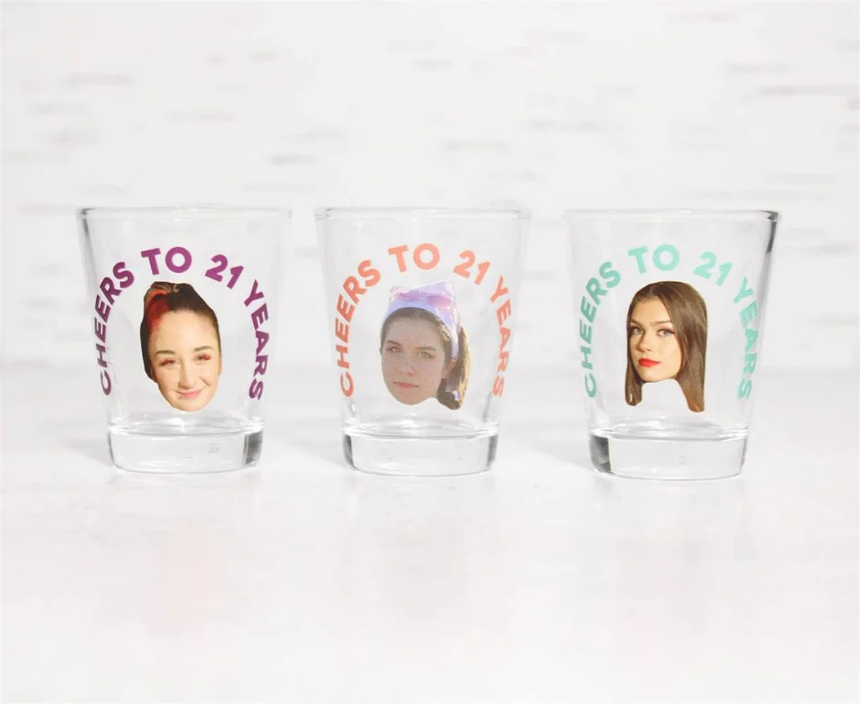 Cheers to 21 years shot glass, Bday shot glasses, 21st birthday party favors, 21st birthday shot glass, Shot glass with picture