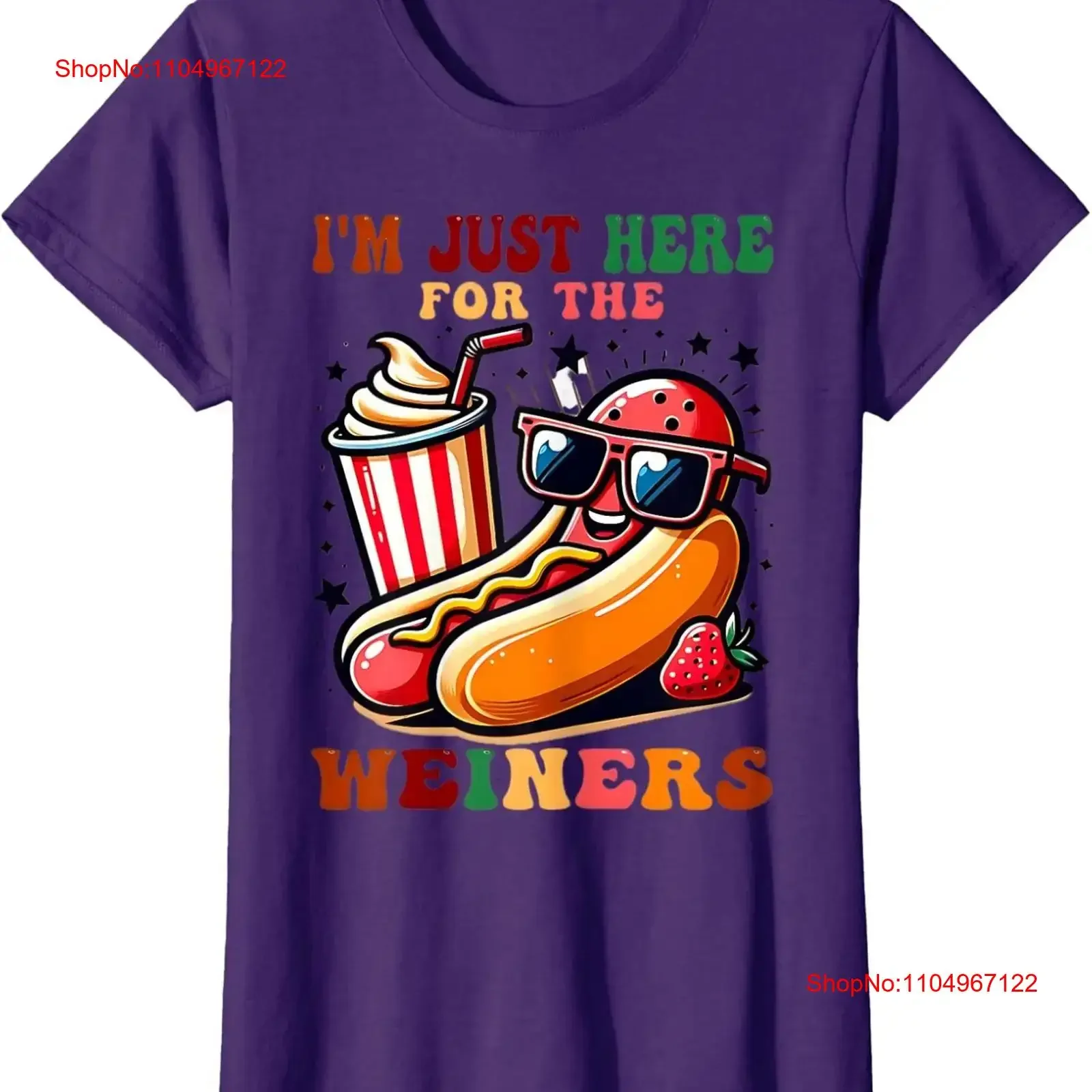 

Funny Hot Dog 4th Of July American Just Here For Ladies' Crewneck T Shirt vintage Washed Casual graphic Top For Everyday Wear