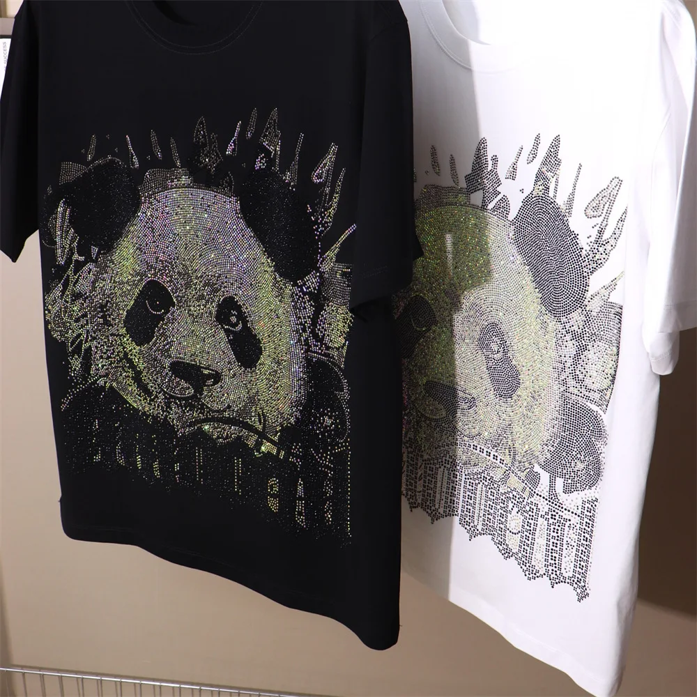 Trendy Brand Hot Diamond Panda Cartoon Bear Short-sleeved T-shirt Man and Women 5XL 6XL 7XL 8XL 9XL Oversized T Shirt