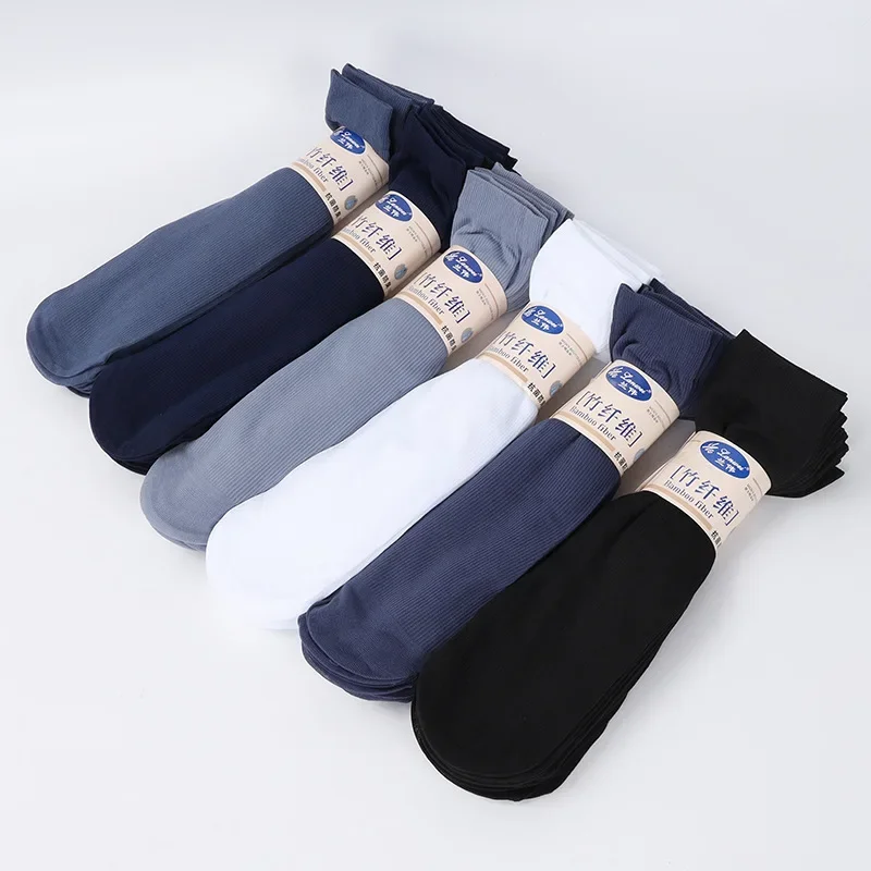 10Pairs/Lot Summer Thin Men's Stockings Medium Tube Silk Stockings Solid Color Middle-aged Elderly Men's Bamboo Textile Socks