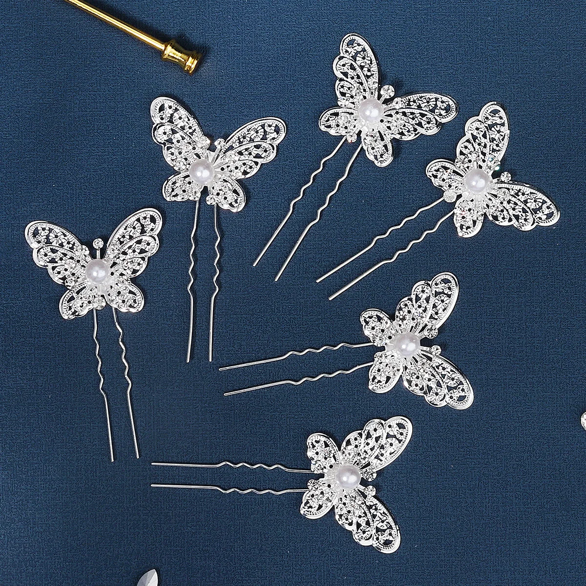 Blumen-Kristall-Haarspangen, Braut-Haarschmuck, U-förmiger Perlen-Haarschmuck, modisches Design, Kopfschmuck, Kopfbedeckung, Geschenk – Detail 5