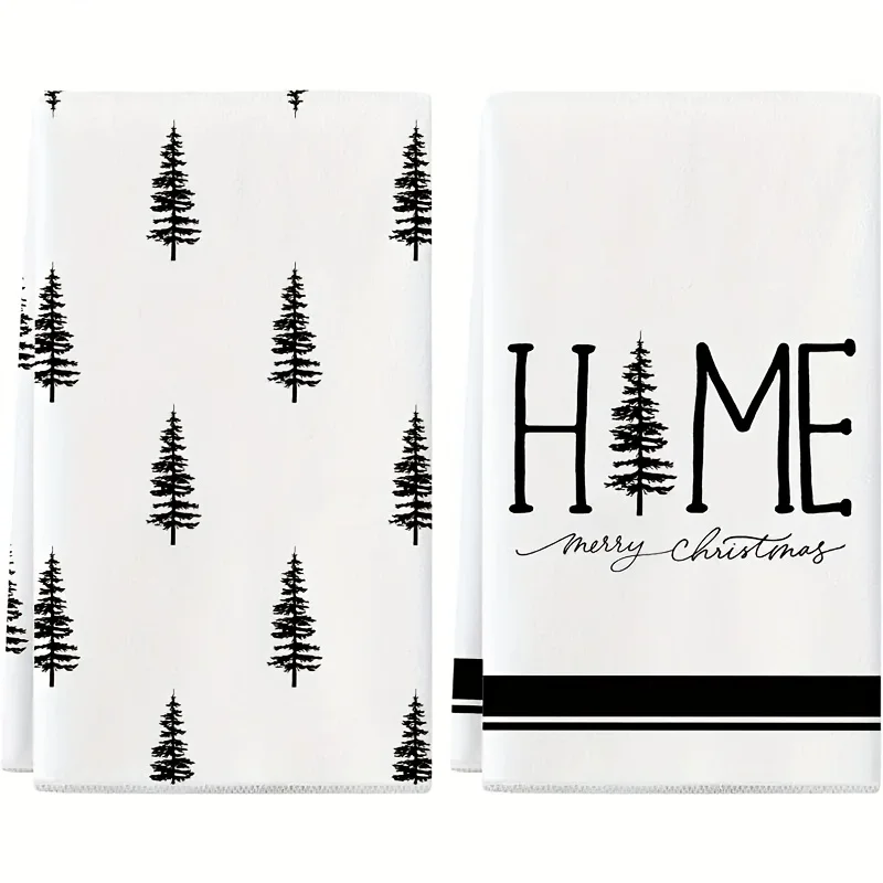 2-Pack Black and White Christmas Tree Kitchen Towels, Dish Towels, Hand Towels, Kitchen Decorative Towels, Neighbor Gifts, Sweet Housewarming Gifts for Friends, Mom Gifts, Friend's Birthday Gifts.