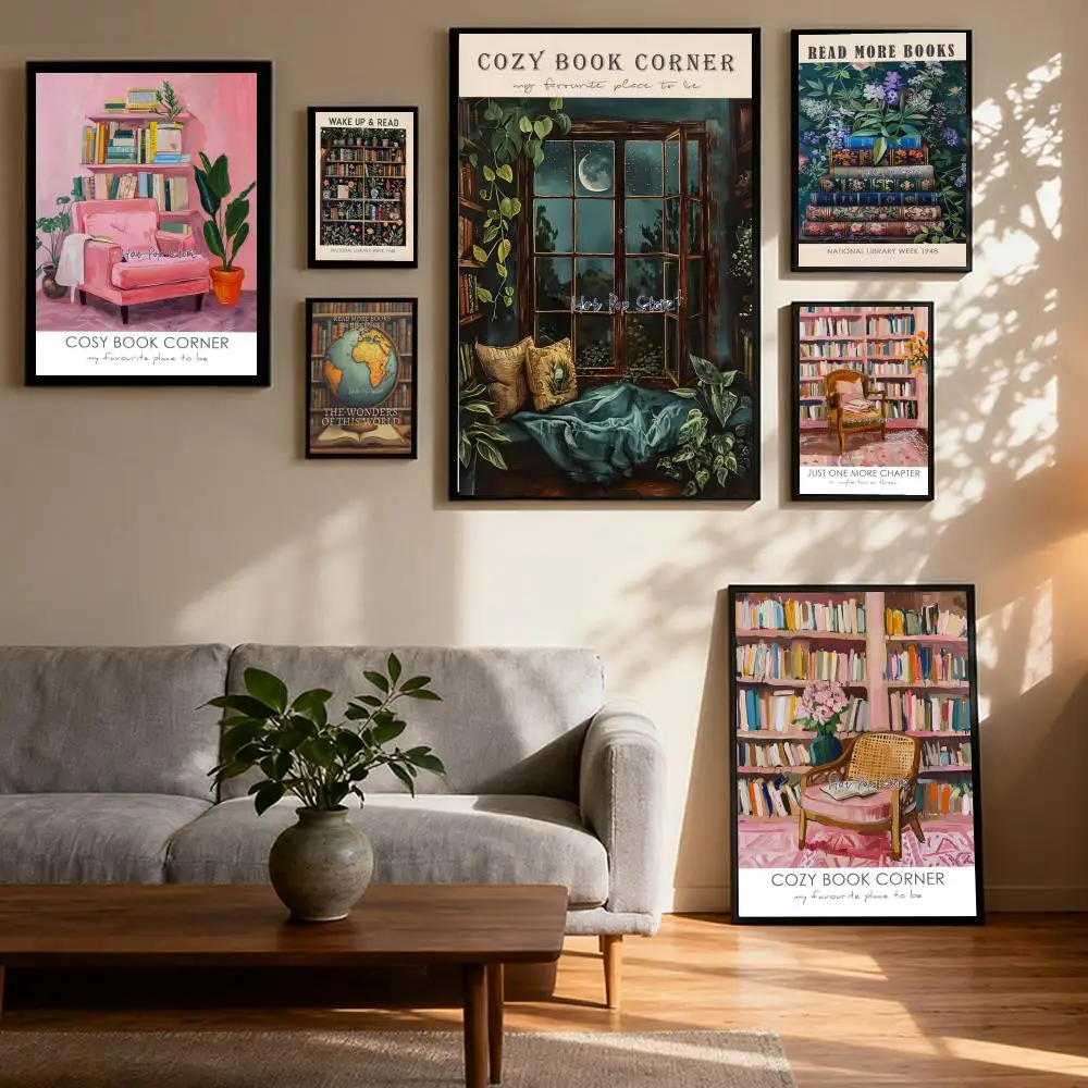 

Vintage Book Read Club Poster Prints Oil Painting Mural Living Room Home Decoration Party Evening Party Cover