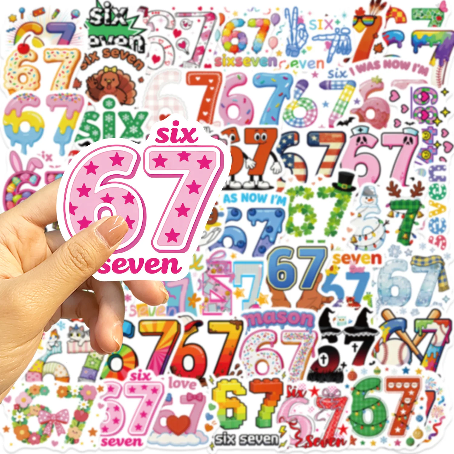 10/50 قطعة جديد ستة سبعة ملصقات الكرتون مضحك عدد الكتابة على الجدران اللون الديكور DIY بها بنفسك اللعب المحمول الغيتار سيارة دراجة سكيت الشارات #3