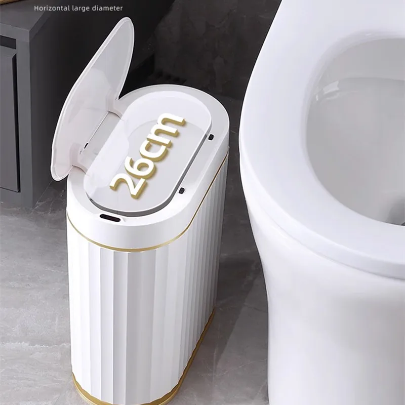 7L Automatic Sensor Trash Can Roman Striped Narrow Bathroom Toilet Waterproof Smart Trash Bin Kitchen Induction Garbage Dustbin