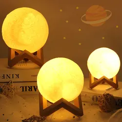 Lámpara de luna con impresión 3D, luz de noche LED con batería, lámpara de luna de Color cálido, lámpara de noche para niños, decoración de dormitorio, regalos de cumpleaños