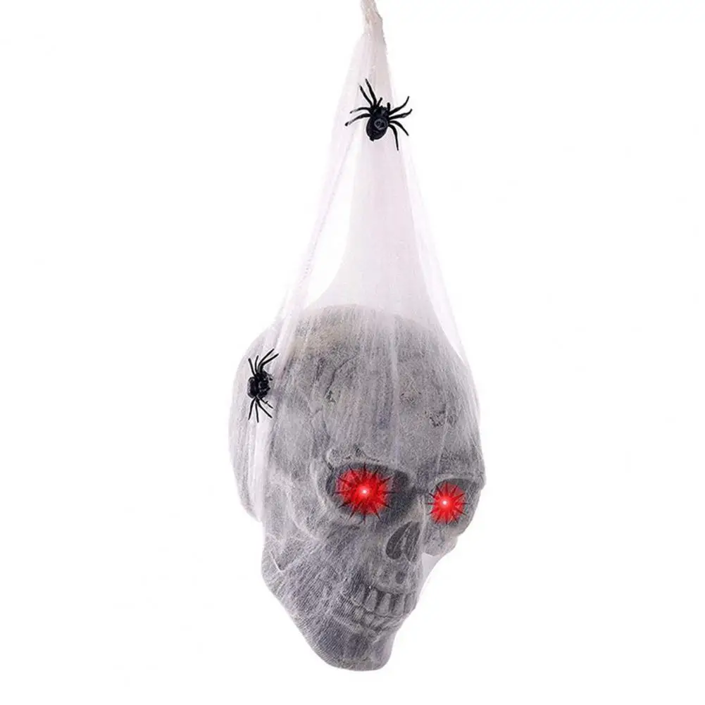 Halloween Skull Decor Spooky Voice Activated Skeleton Skull Ornament LED Red Eye Spider Haunted House Halloween Party Decoration