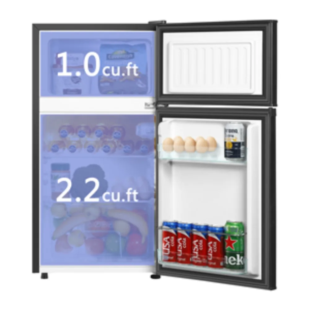 Mini Fridge With Freezer,3.2 Cu.Ft Compact Refrigerator,Mini Refrigerator With 2 Doors For Bedroom,Office,Kitchen,Apartment