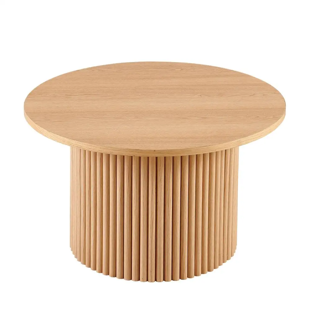 

Oak Wood Veneer Round Coffee Table 27.56 Inch Mid Century Modern MDF Top Metal Base Farmhouse Sofa Side Table for Living Room
