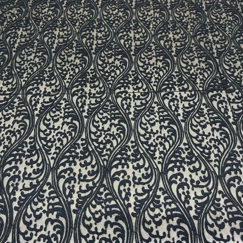 Embroidered Silk Chiffon Fabric Black Crinkle Summer Blouse Dress Tablecloth Garment Handmade Sewing DIY Craft Material Textiles