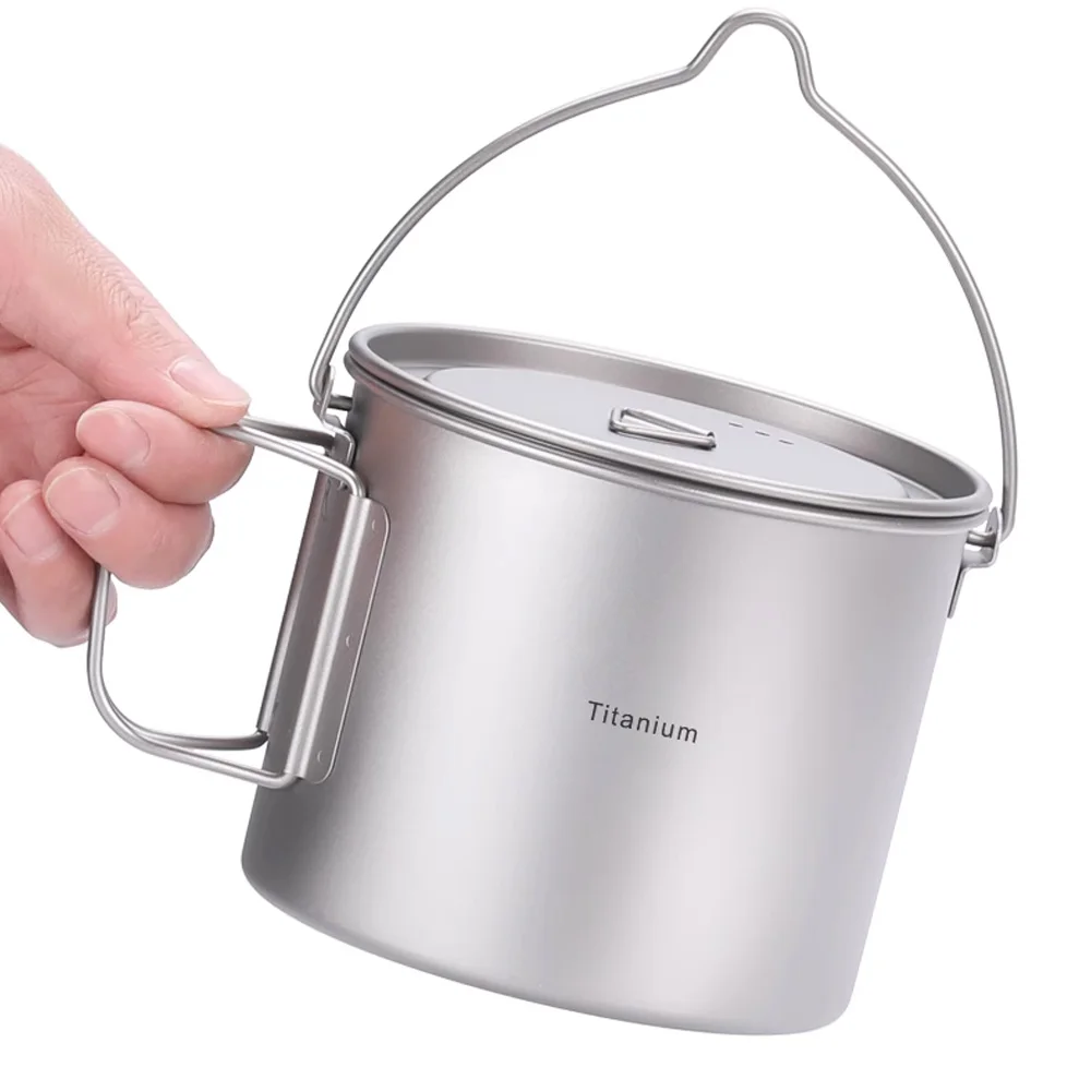 

Camping Titanium Pot Backpacking Pot with Lid and Folding Handles for Outdoor Camping Hiking Tableware