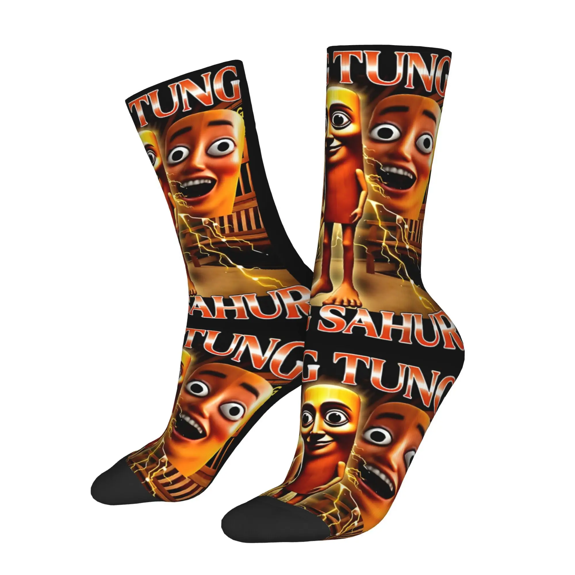 Funny Happy Men's Socks Tung Tung Sahur Italian Brainrot Vintage Harajuku  Hip Hop Casual Crew Sock Gift Pattern Printed