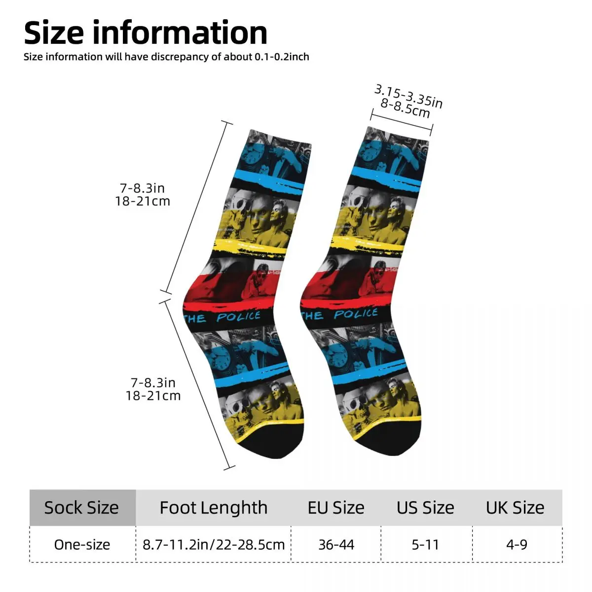 Funny Crazy compression Rock And Roll Sock for Men Hip Hop Vintage T-The Police Band Happy Seamless Pattern Printed