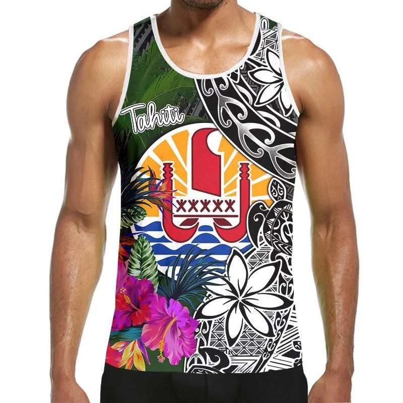 Fashion 3D Print Polynesia Tahiti Hawaiian Tank Tops Men Hipster Summer Casual Quick Dry Sleeveless Loose Gym Vest Streetwear