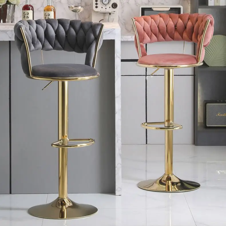 

Bar Stool Metal Velvet Counter Nordic Swivel Kitchen Modern Home Furniture High Wooden Chair Gold Luxury Bar Stools for Kitchen