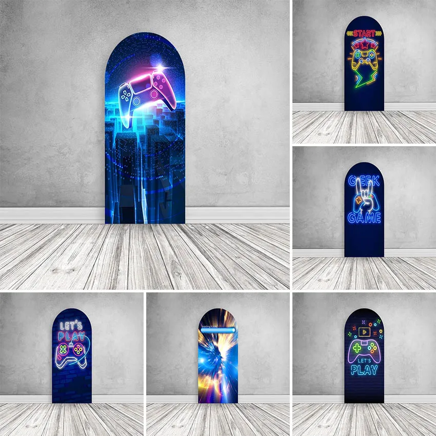 Mehofond-Custom-2-Sided-Video-Game-on-Gaming-Level-Up-Boy-Birthday-Party-Baby-Shower-Cover-Chiara-Arch-Background-Decor-Backdrop