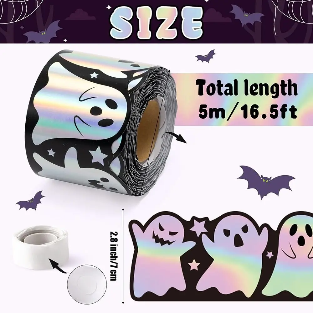 Halloween Chalkboard Decorative Sticker 5/10/18M Cartoon Ghost Bat Pumpkin Border Trim Decal Multicolor Wall Ornament