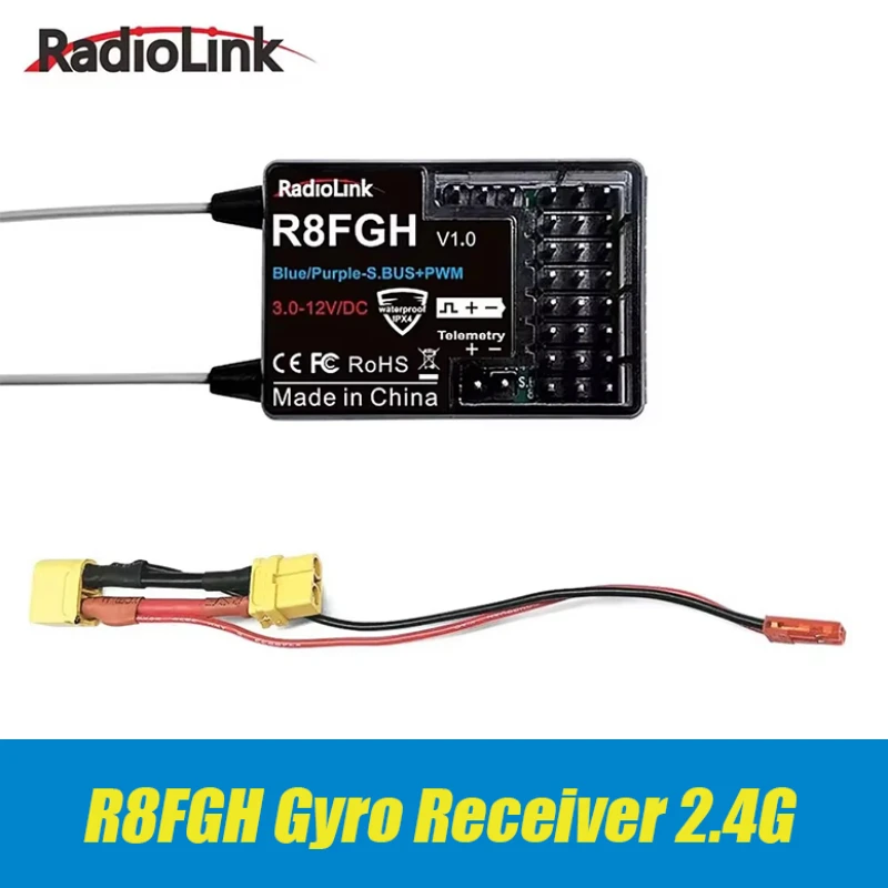 

Radiolink R8FGH Gyro Receiver 2.4G 8 Channels Telemetry Vehicle Voltage Up to 14S 58.8V for RC Car Boat Mower Machine Robot