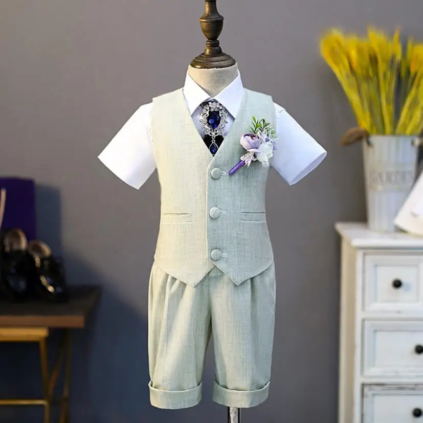 

5PCS Children's Formal Vest Suit Boy Summer Wedding Party First Birthday Piano Performance Costume Kids Waistcoat Clothes A1384