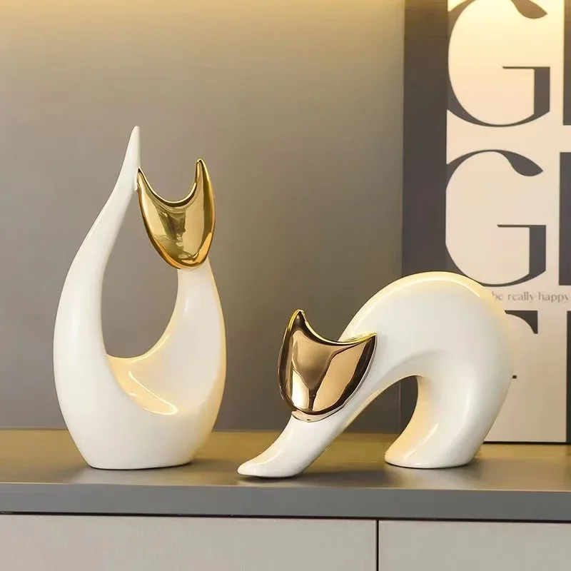 Simple and modern wealth attracting cat ornaments, ceramic light luxury high-end creative home furnishings