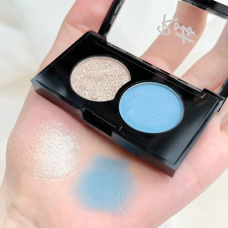 Heallor Milk Blue Two-color Eye Shadow Palette Matte Pearlescent Eye Pigments Long Lasting Earth Color Eyeshadow Plate Makeup Co