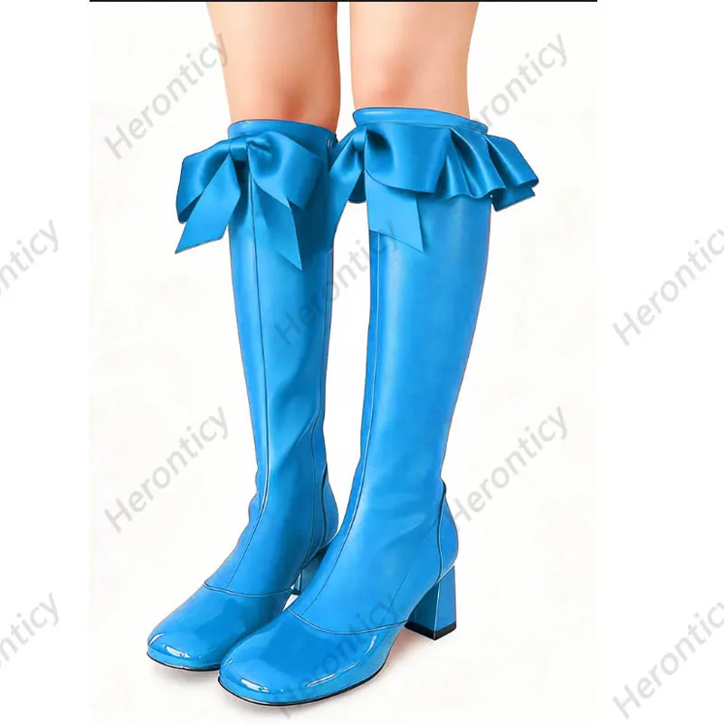 Heronticy Handmade Black Handcrafted Knee-High Leather Boots Women's Gothic Victorian Boots with Large Bow Decoration Size 5-15 - view 5