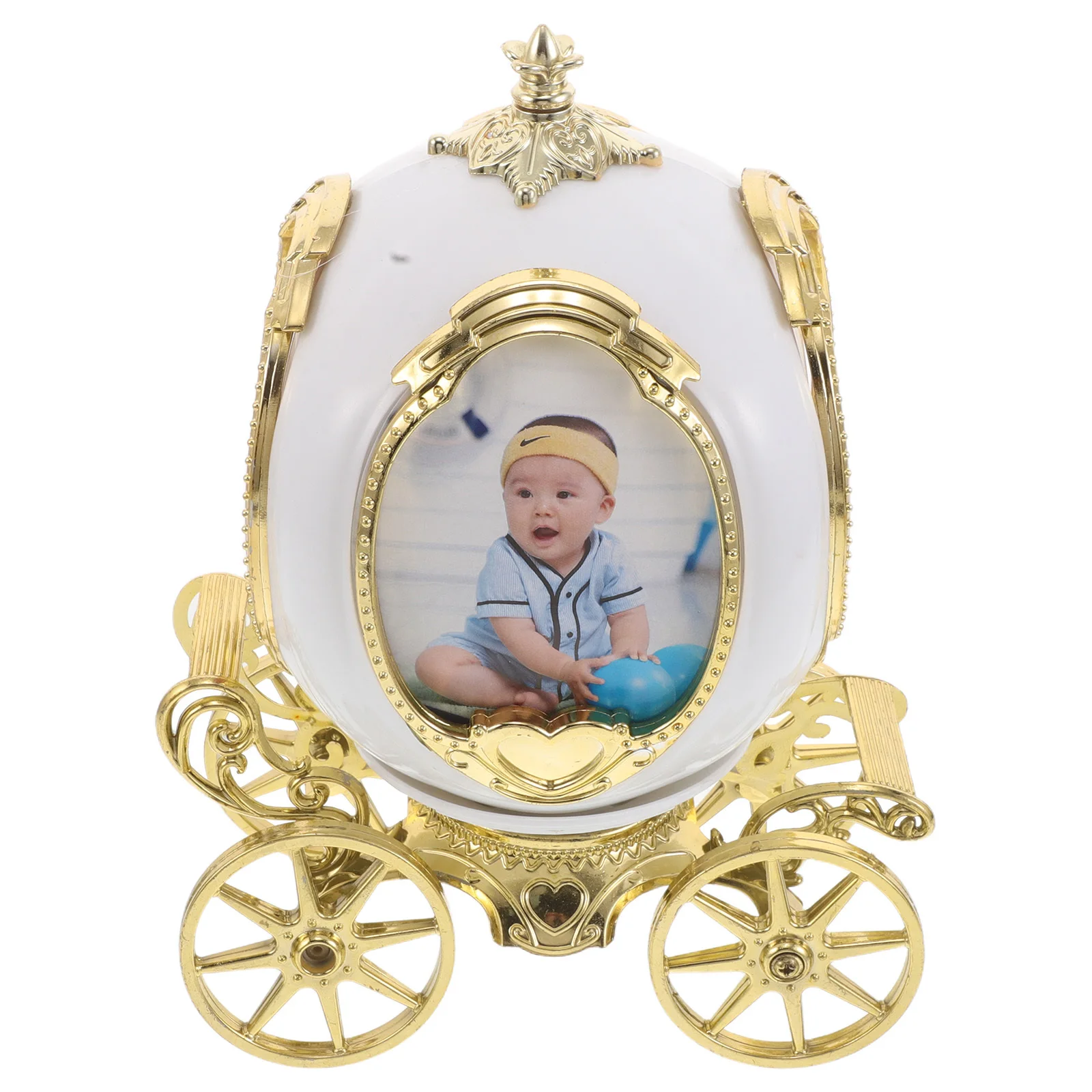 

Pumpkin Carriage Music Box Vintage Rotating Picture Frame Desktop Photo Display Bed Bedroom Music Ornament Desktop Picture Frame