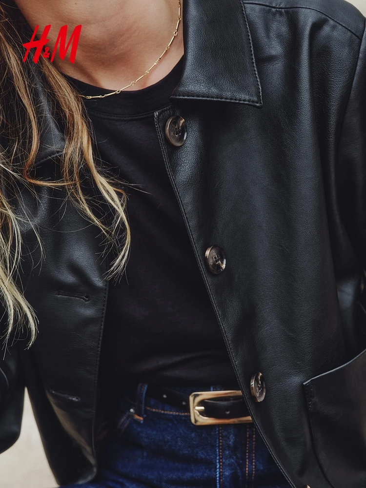 Manteau en cuir haut de gamme pour femmes H&M, hiver, doublé, 306532, fibre de polyester 00%, automne 2025