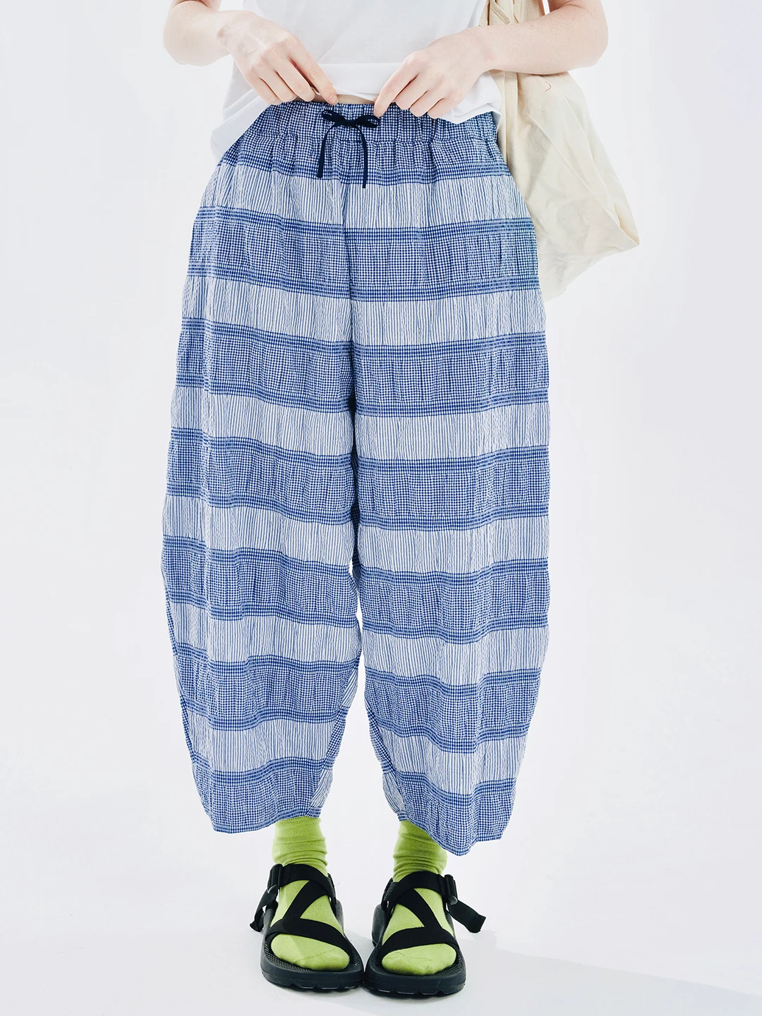 IMAKOKONI original design striped blue elastic waist loose wide leg pants for women 244709