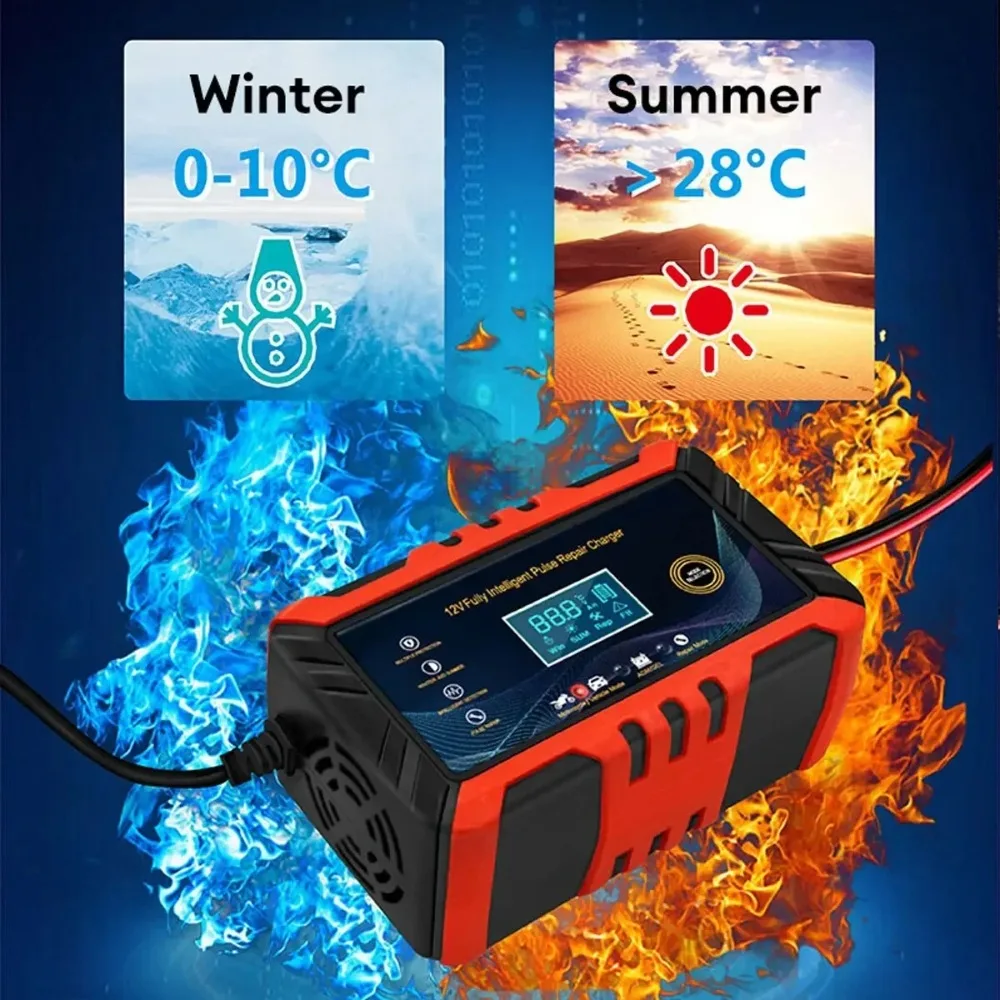 

12V Car Motorcycle Battery Charger Intelligent Pulse Repair with LCD Display Auto Battery Maintenance Charging Tool