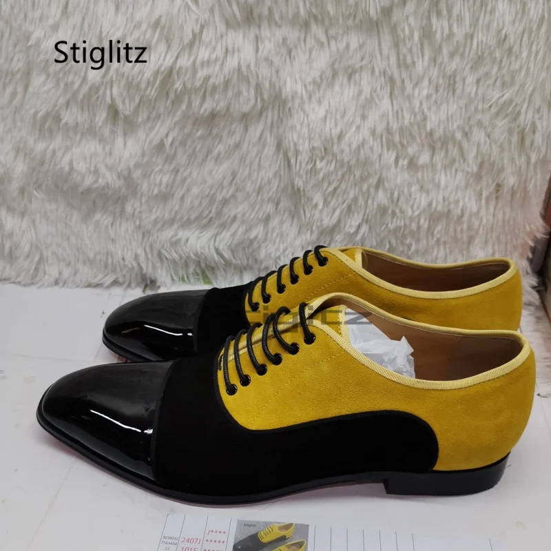 

Mixed Colors Suede Genuine Leather Shoes for Men Black Yellow Italian Oxford Dress Shoes Lace-Up Party Casual Business Shoes
