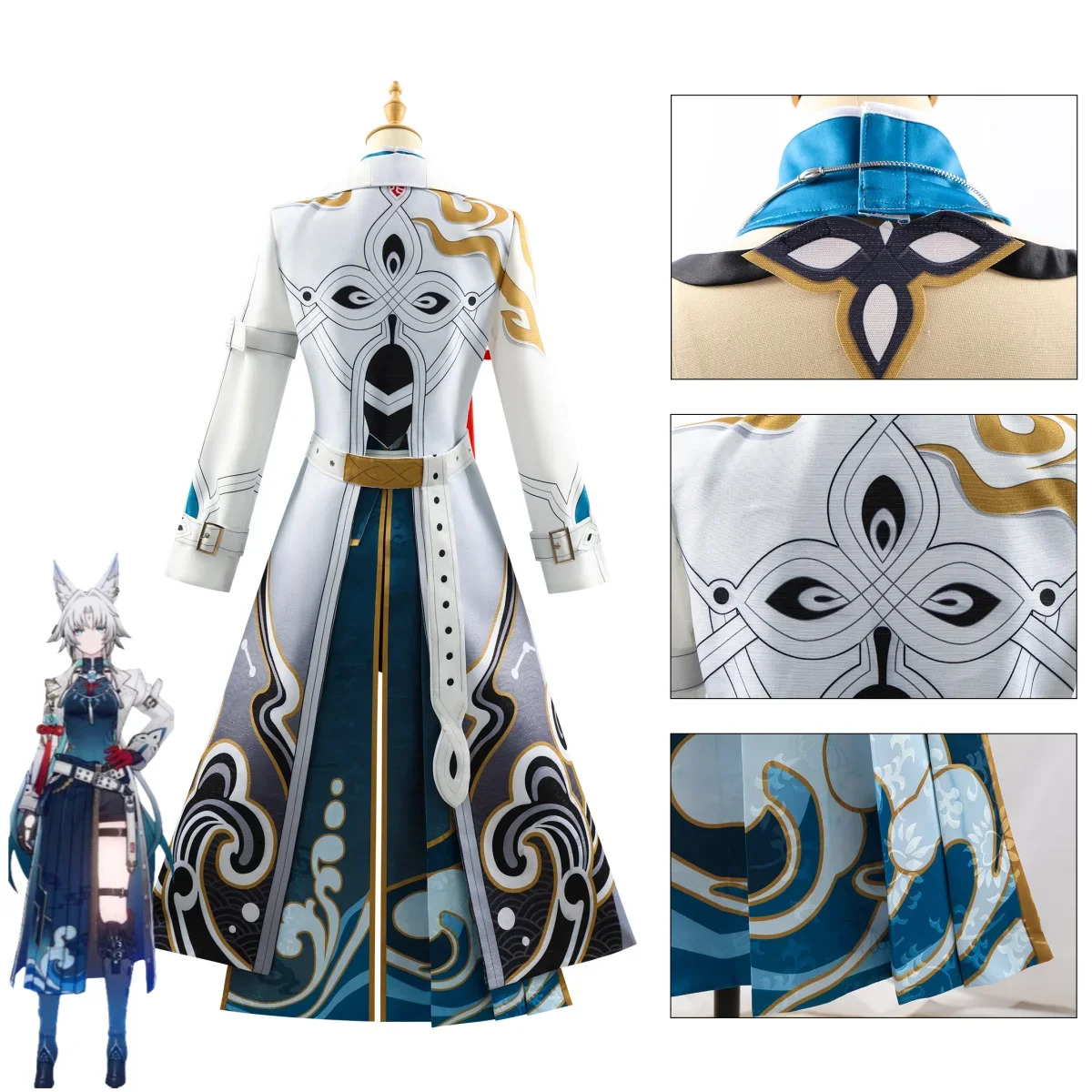 O traje de cosplay de Xianzhou Yaoqing para mulheres, Game Honkai Star Rail, casaco longo, uniforme e peruca, terno de carnaval e Natal