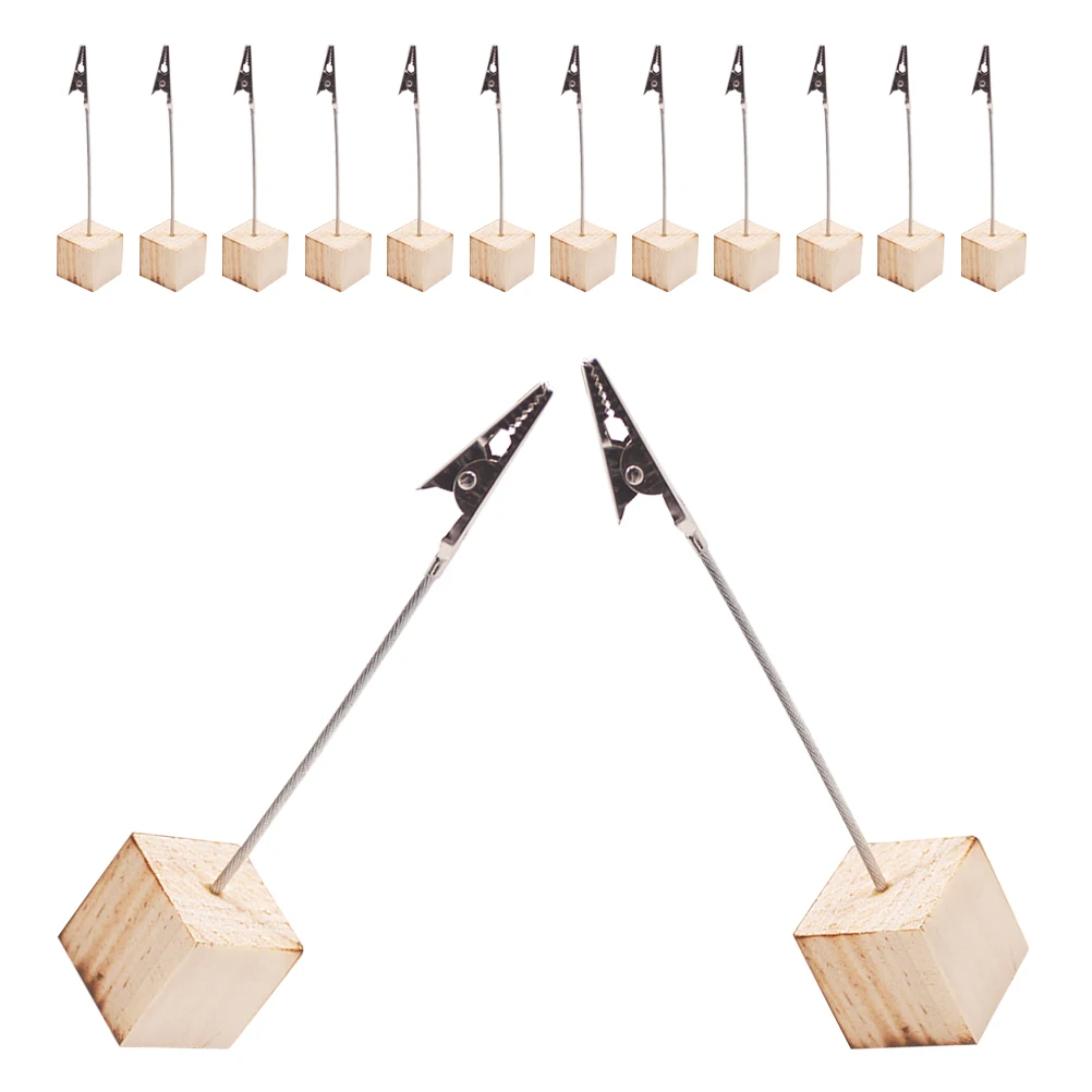 

Memo Folder Notepad Desk Picture Holder Mini Wood Cube Base Place Card Stand Office