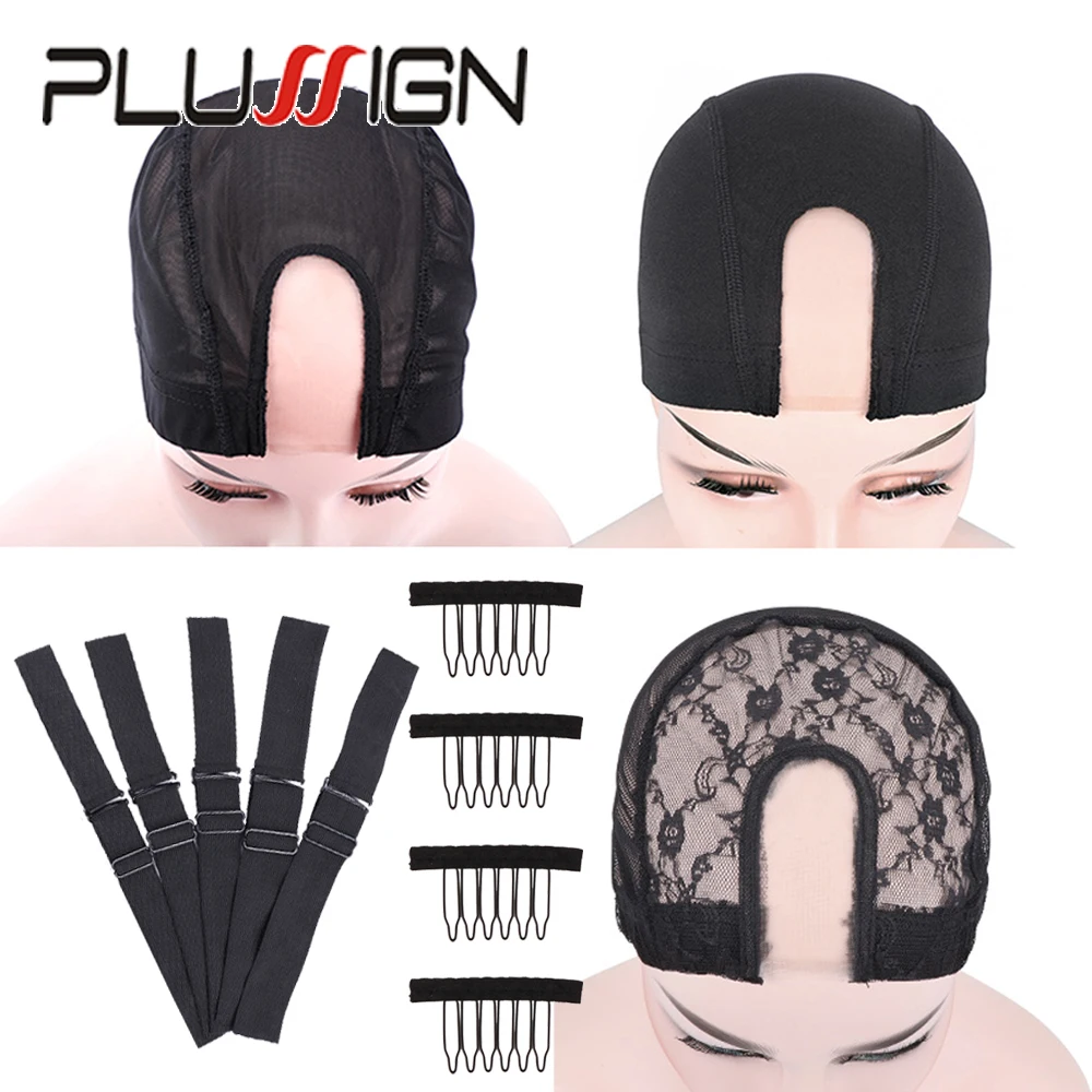 

U Part Swiss Lace Wig Cap Wig Making Tools 2Pcs U Part Ventilated Wig Caps With 4Pcs Wig Combs & Wig Band Wig Accessories