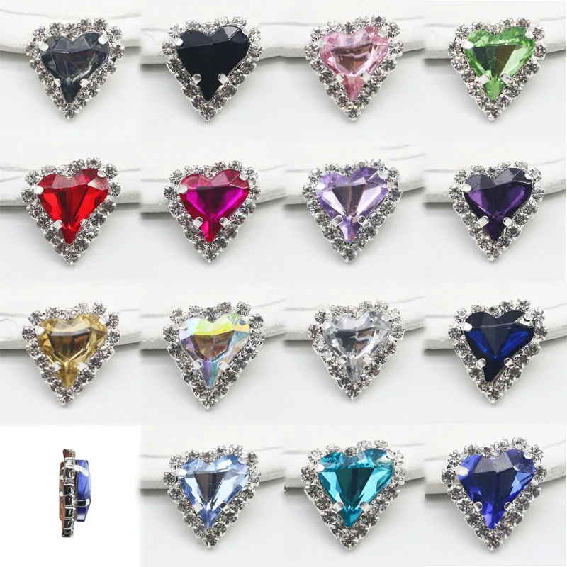 New 4-hole 18mm Skewed Love Rhinestone Button Inlaid With Multi-Color Crystal Glass Decorative Clothing Sewing Accessories