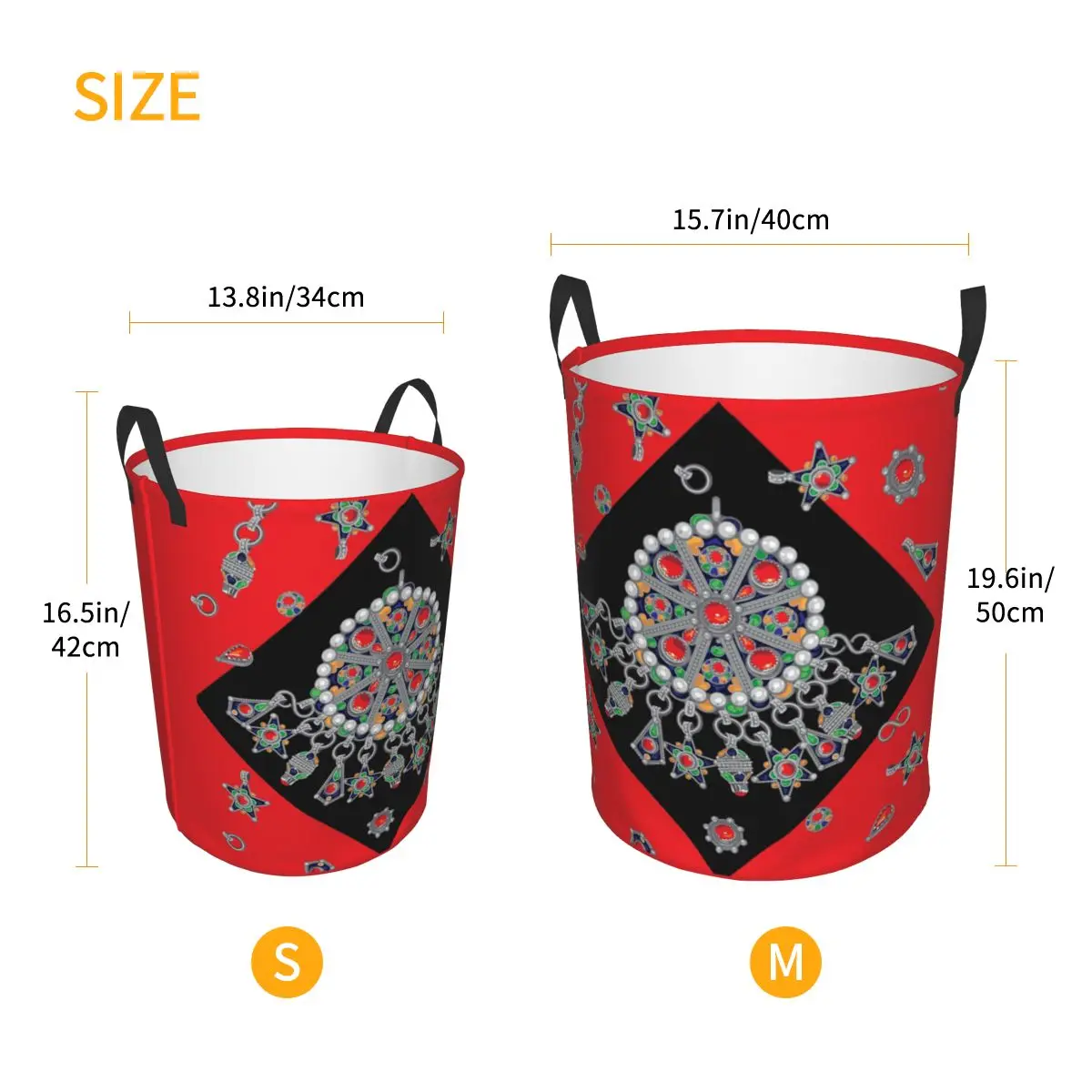 Custom Kabyle Jewelry Laundry Basket Collapsible Amazigh Carpet Morocco Clothes Hamper for Nursery Kids Toys Storage Bin