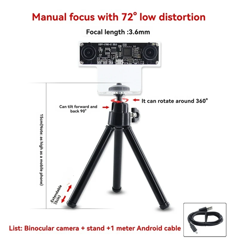 

72 Degree Camera Module OV9732 1MP 3.6Mm Dual Camera Manual Focus With Shell+Tripod For Winxp/7/8/10 Linux/Android