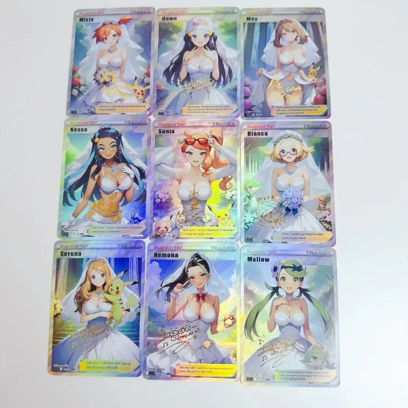 Pokémon PTCG Flash Cards, Elesa, Marnie Rose, Vestido de Noiva, Self Made Refraction, Anime Classics Game, Coleção Cartões, Brinquedo, 9Pcs Set