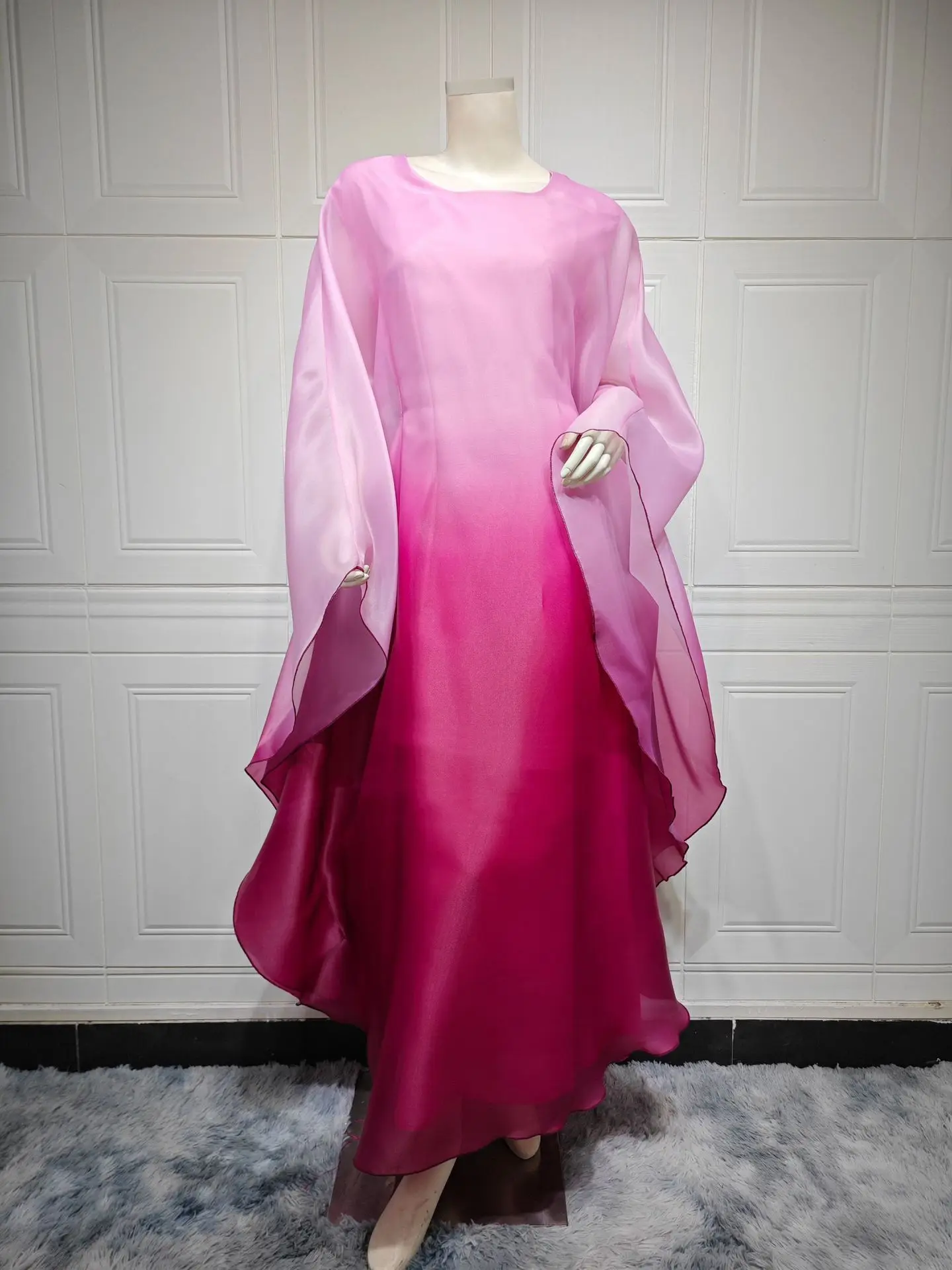 Summer Satin Abaya Gradient Muslim Party Long Dress Dubai Evening Dresses for Women Turkey Islamic Modest Clothing Kaftan Robe