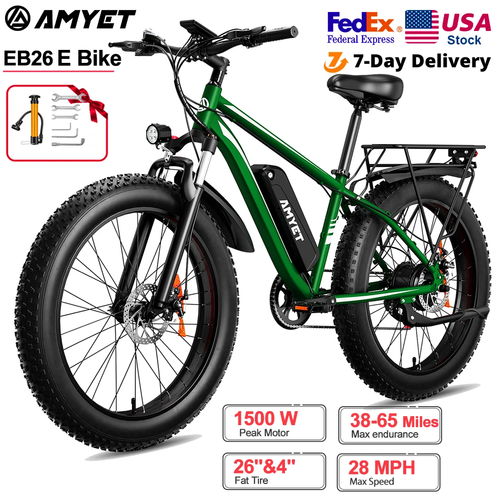 AMYET Electric Bike EB26 Blue Adults Electric Bicycle 31mph Peak 1500W 720WH Ebike 26