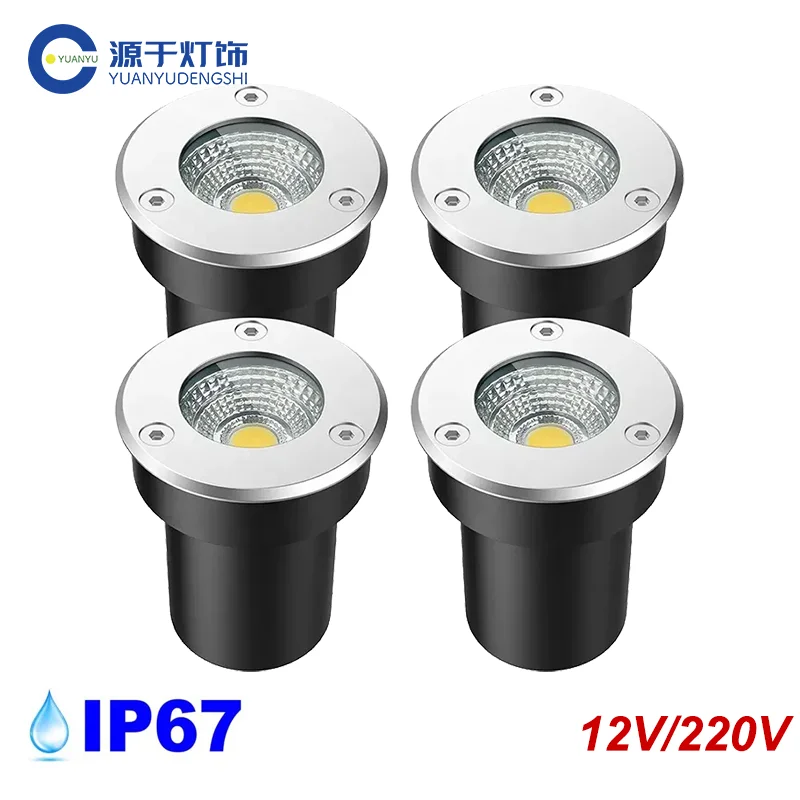 방수 LED 지하 조명, 야외 지상 정원 경로, 바닥에 묻힌 마당 스팟 풍경, 12V, 220V, 3W, 4 개