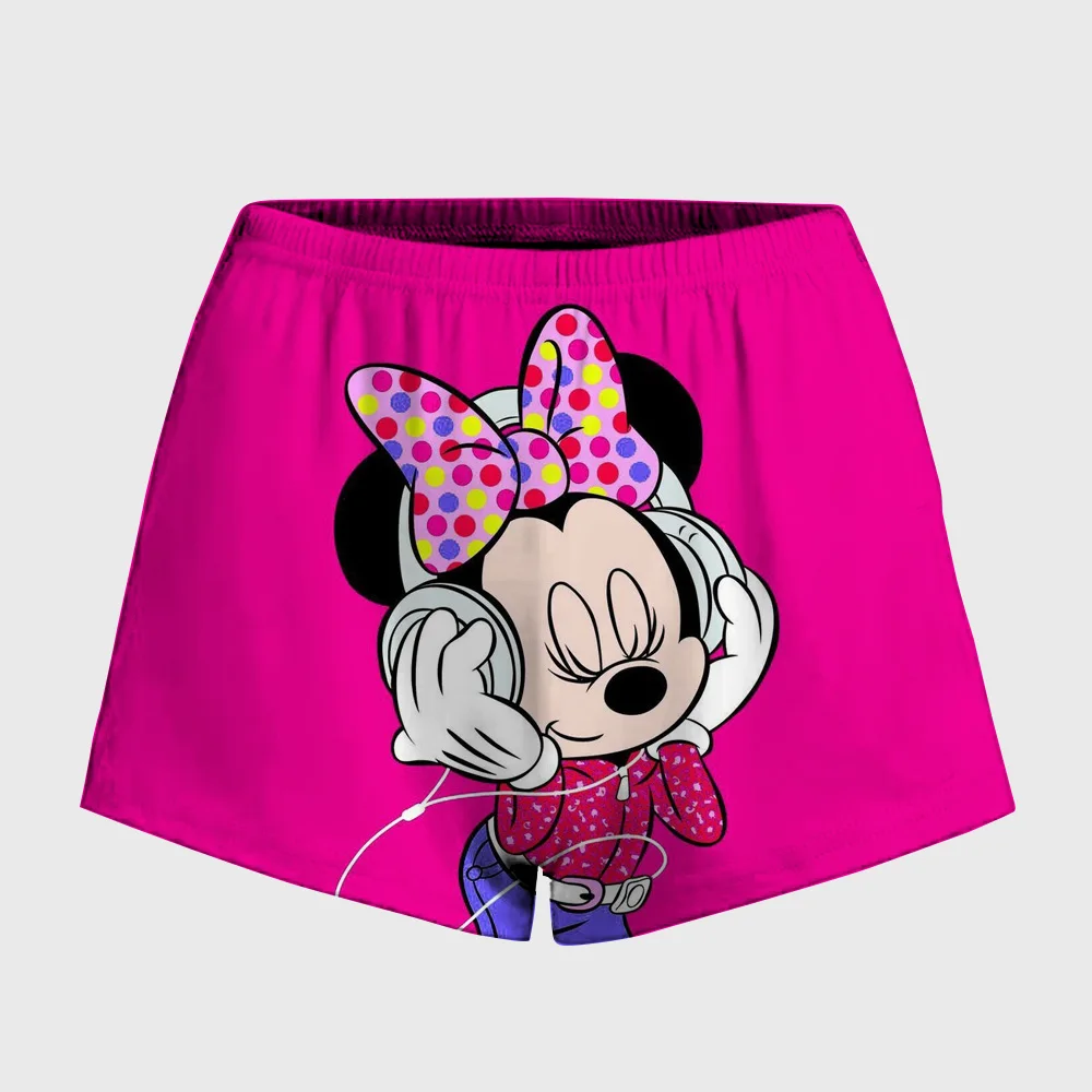 Damskie krótkie legginsy sportowe z nadrukiem Disneya Myszka Miki i Minnie, elastyczne, miękkie, cienkie, do noszenia na co dzień. ﻿