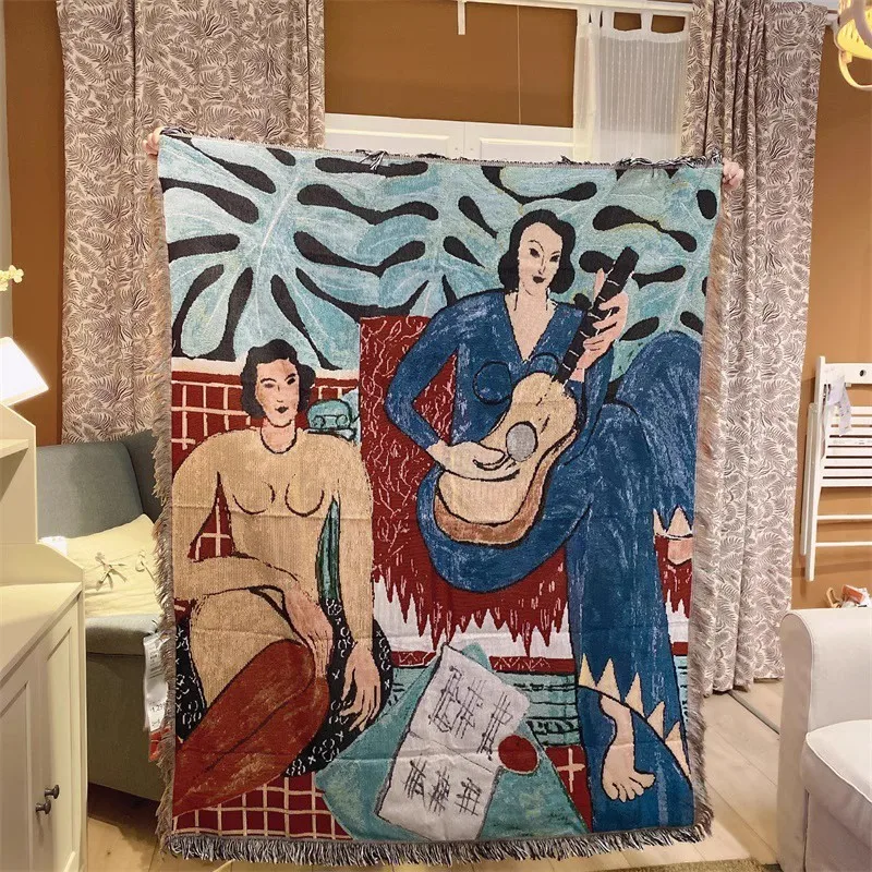 

Matisse Art Fringed Cloth Tapestry Oil Painting Style Leisure Blanket Decorative Cloth Cover Mattress End Towel Sofa Cover