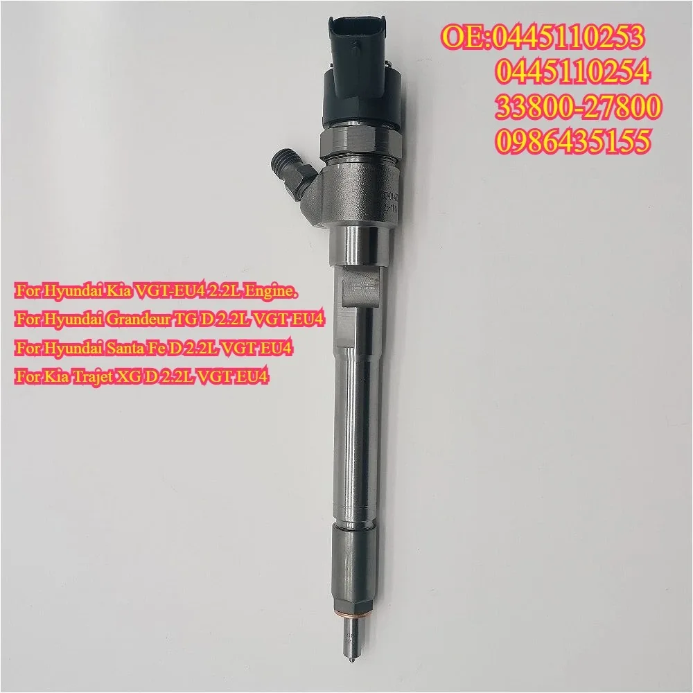 

High quality New For 0445110253 Diesel Fuel Injector for 33800-27800 HyundaiKia 2.2L